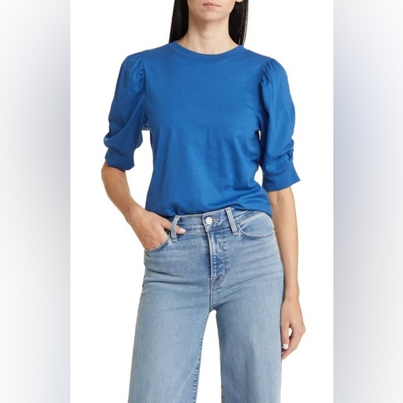 Frame Denim Tops - Frame‎ Frankie Ruched Puff Sleeve Tee In Slate Blue